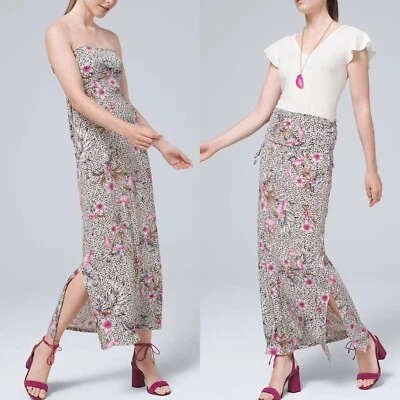 Vestido maxi saia WHBM conversível sem alças jersey fosco pôr do sol floral animal - Imagem 1 de 4