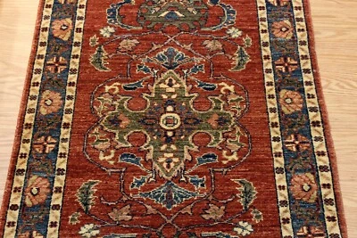 _HECHO A MANO_ALFOMBRA_ORIENTAL_6' largo RUNNER tinte vegetal beige AZUL ÓXIDO *ALFOMBRA DE LANA** Foto 1 de 4