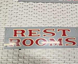 Vintage 1950s Rest Rooms Metal Sign Store Restaurant Commercial  14" X 4" Unused - Picture 1 of 5