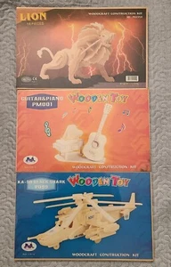 Lot of 3 3D Wooden Model Puzzle Kits SEALED Lion Guitar Piano Helicopter - Bild 1 von 7