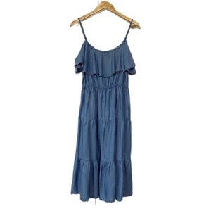Old Navy Tiered Maxi Dress Blue Chambray Boho Flowy Womens Size M #b04 - Picture 1 of 6