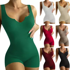 Mujeres Una Pieza Sin Mangas Cuello en V Bodycon Mono Pantalones Cortos Deporte Mameluco Body L - Imagen 1 de 23