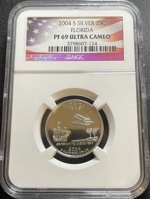 2004 S SILVER FLORIDA NGC PF69 ULTRA CAMEO STATE 25C FLAG LABEL#3798607-124 - Image 1 of 4