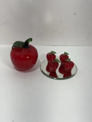 Lote de 5 Mini Espejo Apple Decoración Vidrio Soplado a Mano Manzana Estilo Murano De Colección Foto 1 de 4