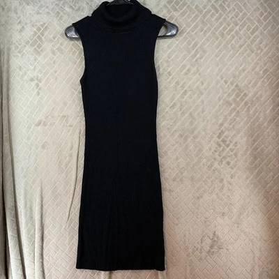 Vestido para mujer Romeo & Juliet L negro acanalado cuello tortuga sin mangas hasta la rodilla Foto 1 de 4