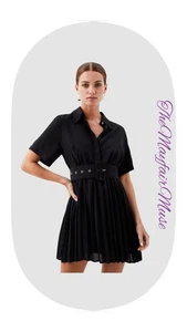 Karen Millen UK8 EU36 US4 AUS8 BLACK Pleated Mini Shirt Dress - Picture 1 of 6