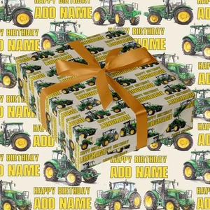 Personalised Tractor Birthday Wrapping Paper | Custom Name Gift Wrap | Fun Farm - Picture 1 of 4