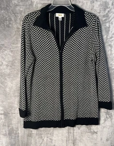 Talbots Damen schwarz/weiß Chevron Muster Kragen Reißverschluss Cardigan Pullover - Bild 1 von 8