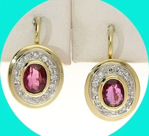 Natural Diamond Ruby Halo Drop Earrings .85CT 18K Yellow Gold 5/8” Long - Picture 1 of 7