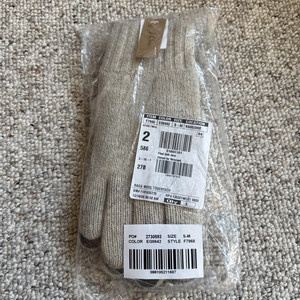 Guantes de lana de trapo de avena J Crew con Touchtech de cuero. Hombre Pequeño-Mediano. Nuevo con etiquetas Foto 1 de 4