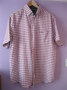 James Pringle Short Sleeve Shirt L red pink check, button down collar 26" pit - Picture 1 of 5