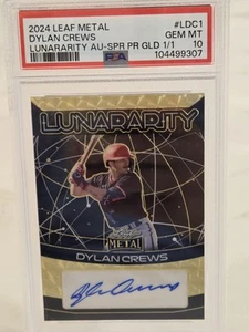 2024 Leaf Metal DYLAN CREWS Lunararity RC Auto Super Prism Gold 1/1 PSA 10 - Picture 1 of 4