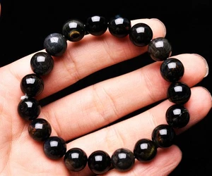 10.5mm Natural Blue Tiger's Eye Crystal Gemstone Round Beads Bracelet AAA - Picture 1 of 6