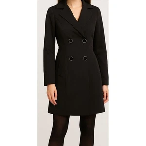 Bebe Damen Schwarz Zweireiher Trenchcoat Jacke Größe S Langarm Elegant - Bild 1 von 15