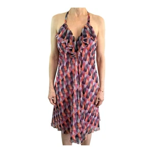 Tsarina Melissa Kritsotakis Size S M (8 10 12 Aus) Pink Black Silk Midi Dress - Bild 1 von 24