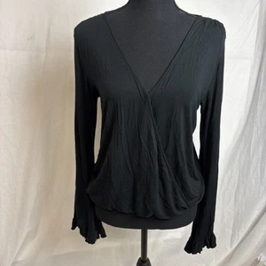 AEO American Eagle Black Soft & Sexy T-shirt Blouse Size V-Neck Stretch L/S - Picture 1 of 2