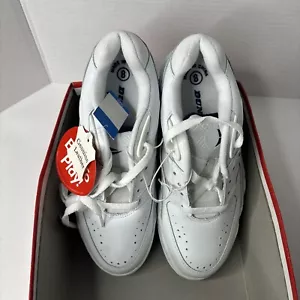 Vtg 90s DUNLOP Prohide Leather Low Court Sneakers White Navy Size 8 NEW OLD STCK - Picture 1 of 16