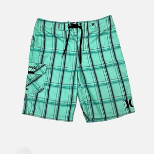 Hurley Men’s Green Plaid Pull On Board Shorts Size 31 - Picture 1 of 4
