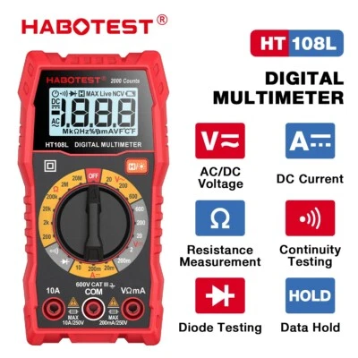 HABOTEST HT108L Digital Multimeter Voltmeter AC DC Ammeter Volt Meter Tester Ohm