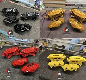 Subaru STi Front Rear Set Calipers 4 Piston Red Impreza WRX 08-17 Custom Colors - Picture 1 of 14