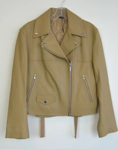 NUEVA CON TRACCIÓN HELMUT LANG Ocre Oscuro Beige Cuero Cordero Correa Motociclista Chaqueta M 6/8 NUEVA - Imagen 1 de 12