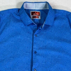 Consequence Men's Shirt Large* Blue Short Sleeve Button Up Boho Paisley Casual - Picture 1 of 7