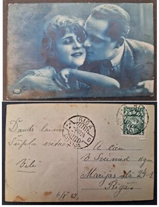 1924 Latvia Postcard-Romance Scene ties 4S Stamp cd Riga-Marijas iela - Bild 1 von 3