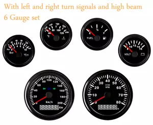 6 Gauge Set 200KM/H GPS Speedometer Tachometer Fuel Temperature Volt Oil Red LED - Foto 1 di 9