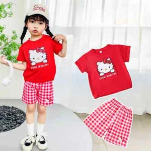 Summer Cartoon T-Shirt Tops with Shorts Toddler KT Kuromi Kids Outfits - Picture 1 of 28