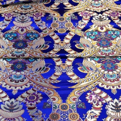 Faux Silk Satin Fabric Chinese Floral Damask Jacquard Brocade Crafts Retro Soft - Image 1 of 4