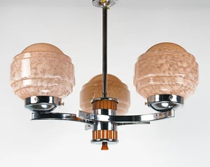 Original Art Deco Bakelit/Catalin, Chrom & rosa Glas Kronleuchter Lampe neu verkabelt - Bild 1 von 5