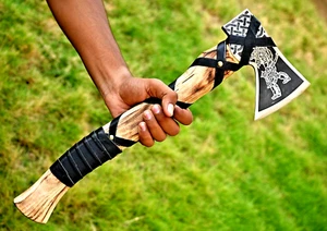 HANDMADE VIKING AXE FORGED 1095 HIGH CARBON STEEL BLADE TOMAHAWK HATCHET 2400 - Picture 1 of 7