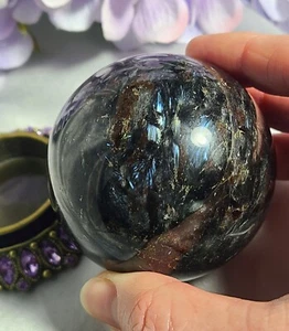 Large 2.7" 68mm 467g 1lb Garnet Arfvedsonite & Astrophyllite Sphere Crystal Ball - Picture 1 of 18