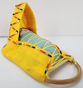 Vintage Native American Papoose Cloth Doll Cradle Handmade Indian - Picture 1 of 9