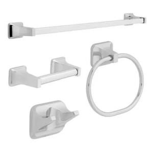 4 Piece Set Chrome Towel Ring Toilet Paper Holder Towel Hook & 24" Towel Bar - Picture 1 of 8