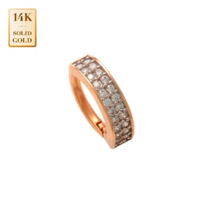 14K Real Solid Gold Cubic Zirconia Clicker Ear Body Hoop Ring Piercing 16 Gauge - Picture 1 of 12