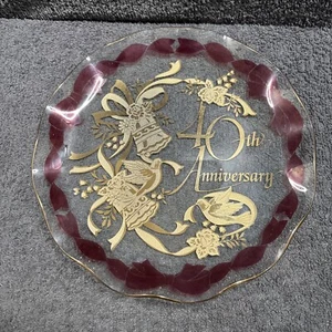 H S Glass Plate Clear - 40th Ruby Wedding Anniversary Plate - Picture 1 of 4