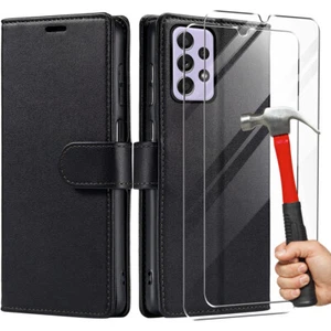 Coque Effet Cuir pour Samsung A13 A23 A52 4G/5G A53 M13 M23 5G +2 Verres Trempés - Photo 1/24