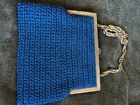 Blue Crochet Purse with Over The Elbow Short Chain Handle 6”x7” Made In Italy