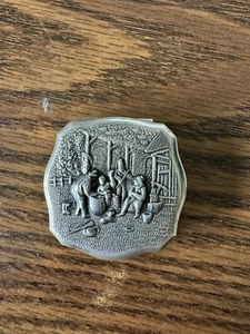 Vintage Silver Pill Box Denmark Tavern Scene Box - Picture 1 of 5
