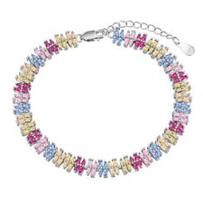 S925 Solid Sterling Silver Luxury Rainbow 5A Zirconia Chain Bracelets Women Gift