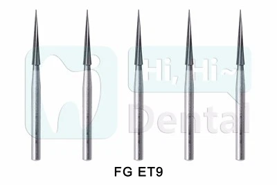 HIHIDENTAL 10Pcs Dental Carbide Burs Trimming Finishing Polishing Safe End Taper FG ET9