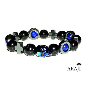 Men's Stretch Bracelet Crystal Swarovski Skull Onyx Quartzine Gemstone Hematite - Picture 1 of 18