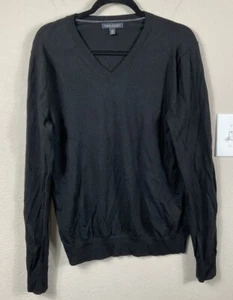 Banana Republic Wool Sweater Mens L Large Dark Grey Merino V Neck Pullover - Picture 1 of 9