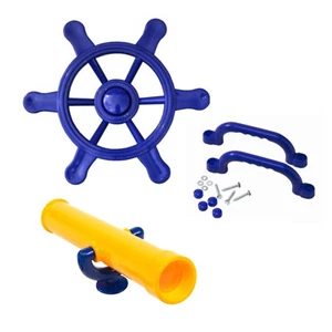 2 Handgriffe + Lenkrad + Fernrohr Zubehörset Sparset Spielturm Set Zubehör blau - Bild 1 von 7