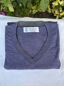 $1450 Brunello Cucinelli Wool Cashmere V Neck Sweater Purple Sz XL 54 - Picture 1 of 10