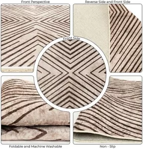 Ultra-Thin (0.25 in) Brown Cream Washable Non-Slip Area Rugs for Living Room bed - Picture 1 of 8