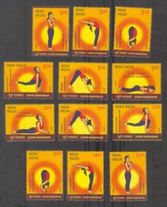 India 2016 Surya Namaskar Health Yoga Fitness Stamps 12v - Picture 1 of 2