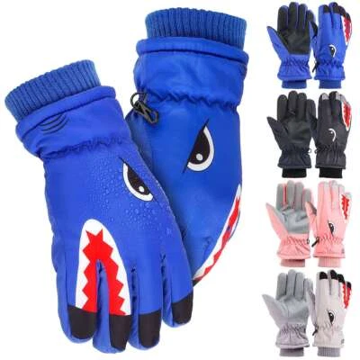 Kids Children Shark Winter Gloves Waterproof Thermal Wind Ski Warm Snow Thermal - Image 1 of 4