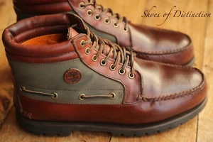 Scarpe stivali derby Timberland marrone pelle verde tela uomo UK 8,5 US 9 vintage - Foto 1 di 9
